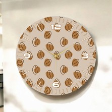 Renkli Baskı Kahve Desenli Sayılı Hediyelik Ahşap Sessiz Duvar Saati 45CM