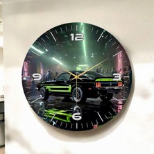 Renkli Baskı Araba Desenli Sayılı Hediyelik Ahşap Sessiz Duvar Saati 45CM