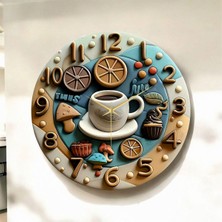 Renkli Baskı Kahve Desenli Sayılı Hediyelik Ahşap Sessiz Duvar Saati 45CM