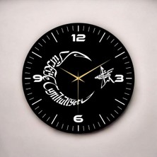 Renkli Baskı Ay Yıldız Atatürk Yazı Desenli Sayılı Hediyelik Ahşap Sessiz Duvar Saati 50CM