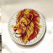 Renkli Baskı Aslan Hayvan Desenli Sayılı Hediyelik Ahşap Sessiz Duvar Saati 45CM