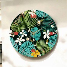 Renkli Baskı Çiçek Desenli Sayılı Hediyelik Ahşap Sessiz Duvar Saati 45CM