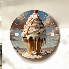 Renkli Baskı Dondurma Desenli Sayılı Hediyelik Ahşap Sessiz Duvar Saati 45CM