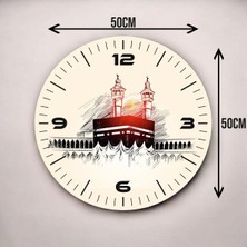 Renkli Baskı Kabe Dini Desenli Sayılı Hediyelik Ahşap Sessiz Duvar Saati 50CM