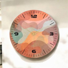 Renkli Baskı Desenli Sayılı Hediyelik Ahşap Sessiz Duvar Saati 45CM