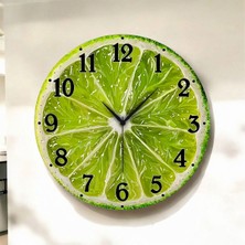 Renkli Baskı Limon Sebze Desenli Sayılı Hediyelik Ahşap Sessiz Duvar Saati 45CM