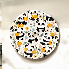 Renkli Baskı Panda Çocuk Desenli Sayılı Hediyelik Ahşap Sessiz Duvar Saati 45CM