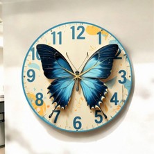 Renkli Baskı Kelebek Desenli Desenli Sayılı Hediyelik Ahşap Sessiz Duvar Saati 45CM