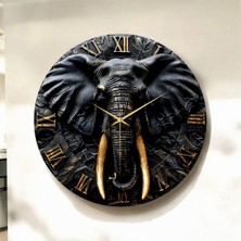 Kabartma Görünümlü Renkli Baskı Fil Hayvan Desenli Sayılı Hediyelik Ahşap Sessiz Duvar Saati 45CM