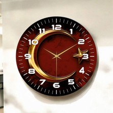 Renkli Baskı Ay Yıldız Desenli Sayılı Hediyelik Ahşap Sessiz Duvar Saati 45CM