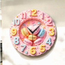 2d Kabartma Görünümlü Makaron Renkli Baskı Desenli Sayılı Hediyelik Ahşap Sessiz Duvar Saati 45CM