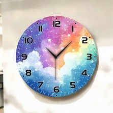 Renkli Baskı Desenli Sayılı Hediyelik Ahşap Sessiz Duvar Saati 45CM