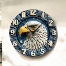 Renkli Baskı Kartal Hayvan Desenli Sayılı Hediyelik Ahşap Sessiz Duvar Saati 45CM