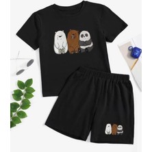 Calp Teks Pandalar Baskılışort/t-Shirt Alt-Üst Yazlık Çocuk Takım