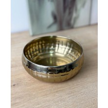Lüks Mini Paslanmaz Çelik Saksı Kase Kare Desen Gold 12 cm