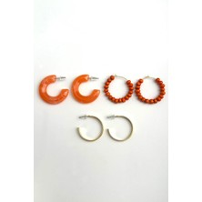 Modex Üç Çift Renkli Halka Küpe Seti (Çapı 3 Cm)