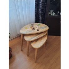 Ekübya Home Masif Doğal Ahşap Asimetrik Form Üçlü Zigon Sehpa Naturel