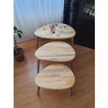 Ekübya Home Masif Doğal Ahşap Asimetrik Form Üçlü Zigon Sehpa Naturel