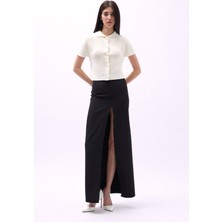 Bebe Yaka Düğmeli Ekru Bluz