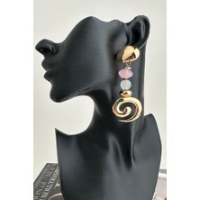 Metal Boncuk Detay Geometrik Şekilli Sallantılı Küpe (7cm)