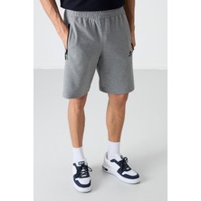 Tommy Life Gri Melanj Erkek Gizli Fermuar Arka Cepli Bağcıklı Standart Kalıp Şort-81136