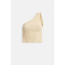 Tek Omuz Örgü Ekru Bluz