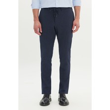 Slim Fit Dar Kesim Gofre Desenli Esnek Beli Bağlamalı Pantolon