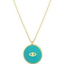 Gimora Mavi Mineli Evil Eye Madalyon Kolye