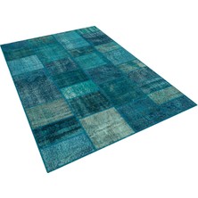 Mavi Doğal Dokuma Patchwork Halı