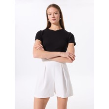 Fabrika Bisiklet Yaka Fitilli Siyah Kadın T-Shirt TEO