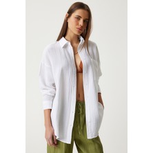 Oversize Basic Müslin Gömlek Beyaz LMX0002