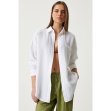 Oversize Basic Müslin Gömlek Beyaz LMX0002