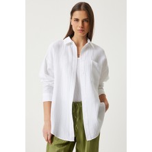 Oversize Basic Müslin Gömlek Beyaz LMX0002