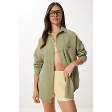 Oversize Basic Müslin Gömlek Çağla Yeşili LMX0002