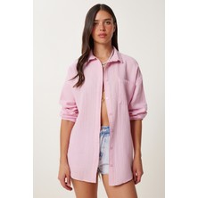 Oversize Basic Müslin Gömlek Şeker Pembe LMX0002