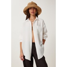 Oversize Basic Müslin Gömlek Ekru LMX0002