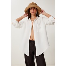 Oversize Basic Müslin Gömlek Ekru LMX0002