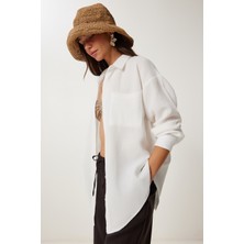 Oversize Basic Müslin Gömlek Ekru LMX0002