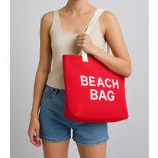 Beach Bag Yazılı Triko Plaj Çantası