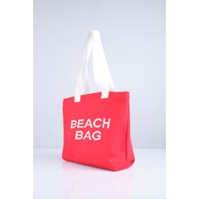 Beach Bag Yazılı Triko Plaj Çantası