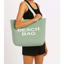 Beach Bag Yazılı Triko Plaj Çantası