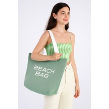 Beach Bag Yazılı Triko Plaj Çantası