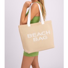 Beach Bag Yazılı Triko Plaj Çantası