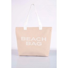Beach Bag Yazılı Triko Plaj Çantası