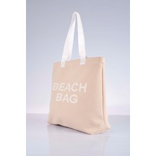 Beach Bag Yazılı Triko Plaj Çantası
