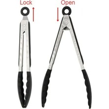 Cedric Metal Saplı Kilit Sistemli Silikon Uçlu Servis Maşası Siyah 26 cm