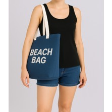 Beach Bag Yazılı Triko Plaj Çantası