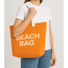 Beach Bag Yazılı Triko Plaj Çantası