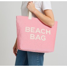 Beach Bag Yazılı Triko Plaj Çantası