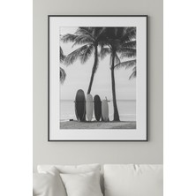 Surfboard Beach Modern Tekli Tablosu - Gerçek Cama Baskı Siyah Alüminyum Metal Çerçeveli